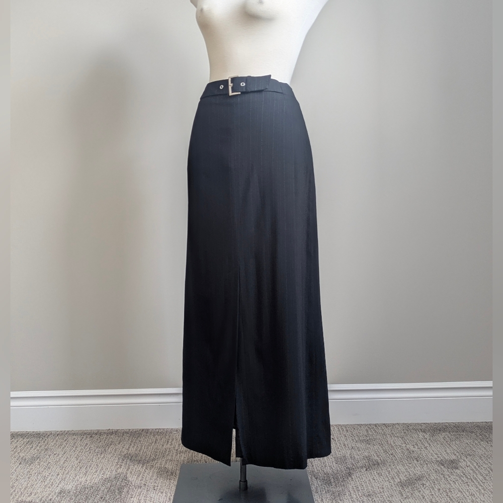 Marc Aurel Black Pinstripe Maxi Skirt Wool Workwear Small Witchy Gothic